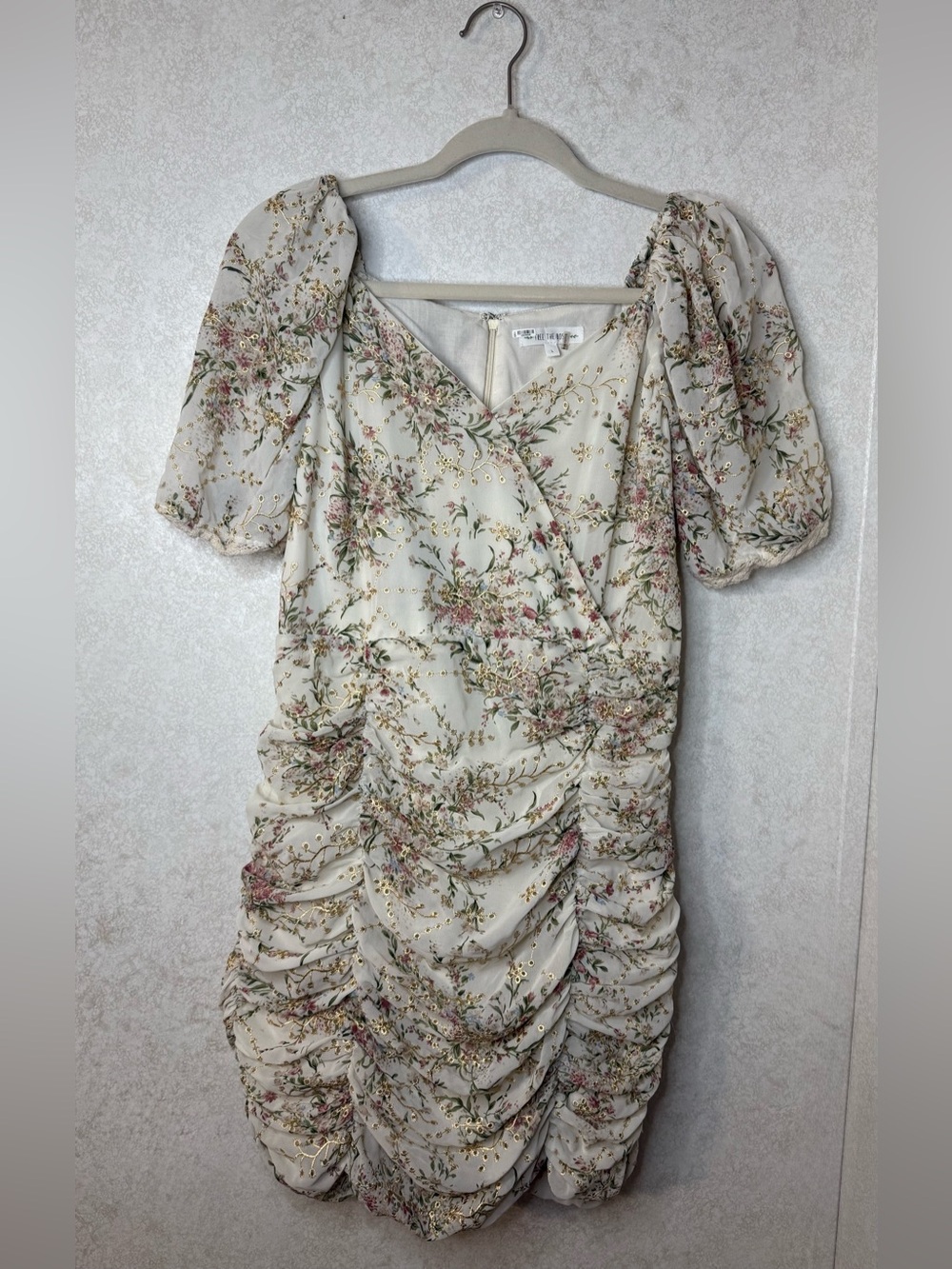 Floral Ruched Puff-Sleeve Dress